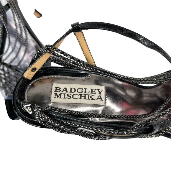 Badgley Mishka Heel 9M Black Patent Silver Chains 5" Heels - Picture 6 of 16